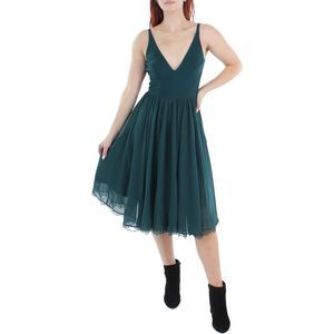 Dress The Population Womens Alicia Green Crepe Lace Hem Fit & Flare Dress NWT
